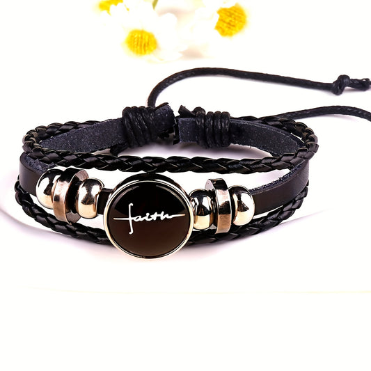 Faith Gemstone Cabochon Bracelet with Leather Rope - Whispers of Grace