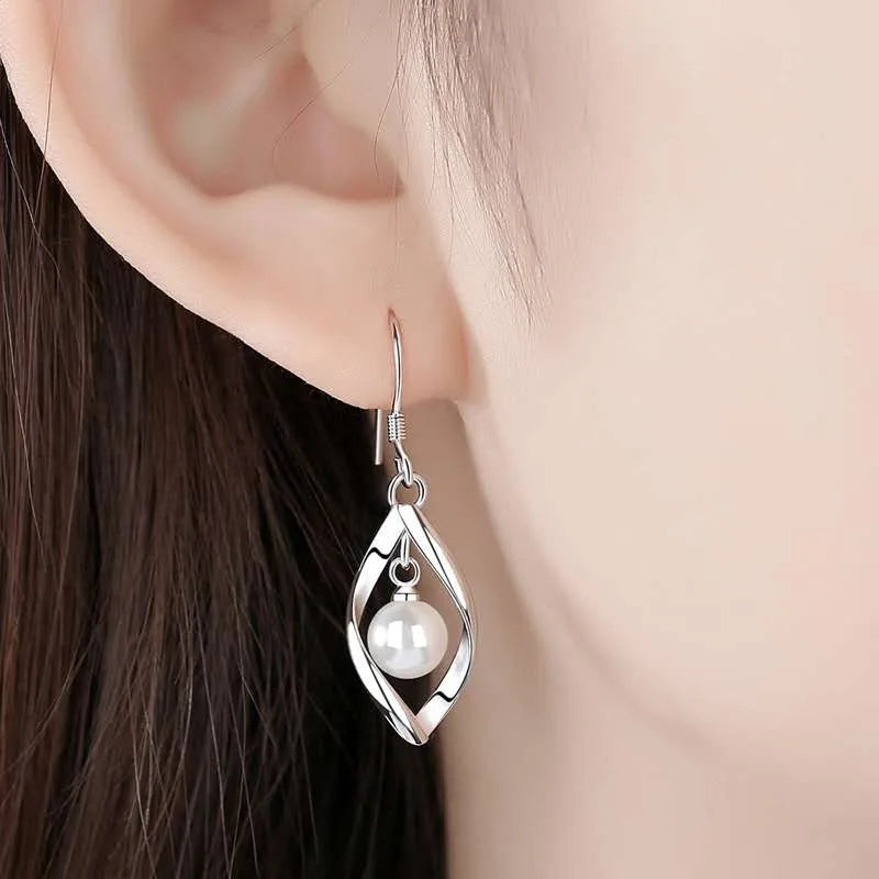 Hollow Leaf Pearl Drop Earrings - Whispers of Grace