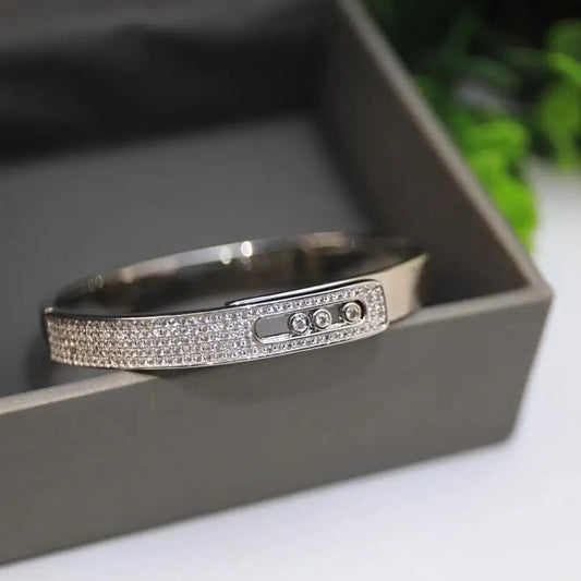 Luxury Silver Women's Bracelet With Three Movable Diamonds, French style - Whispers of Grace