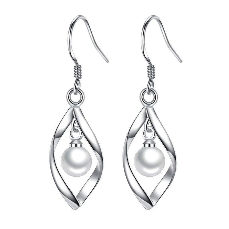 Hollow Leaf Pearl Drop Earrings - Whispers of Grace