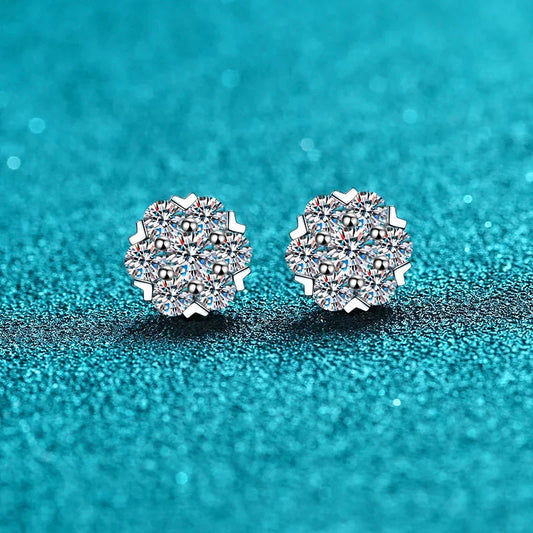 Diamond Stud Earrings 18K White Gold Plated Silver Flower - Whispers of Grace