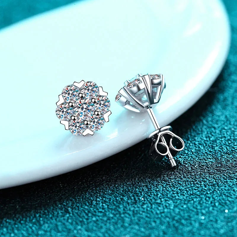 Diamond Stud Earrings 18K White Gold Plated Silver Flower - Whispers of Grace