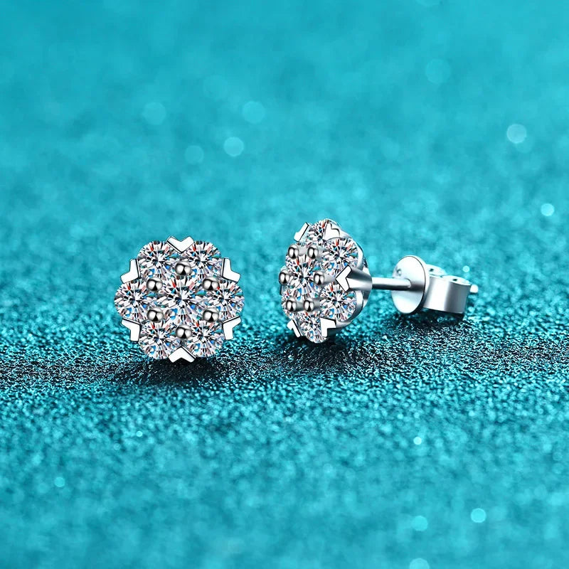 Diamond Stud Earrings 18K White Gold Plated Silver Flower - Whispers of Grace