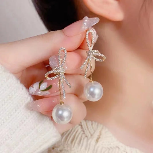 Delicate Bowknot Drop Earrings - Whispers of Grace